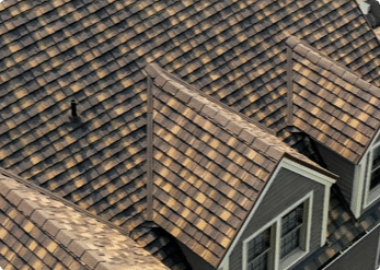 Aerial view of a completed shingle roof replacement on a home in Shreveport, LA.