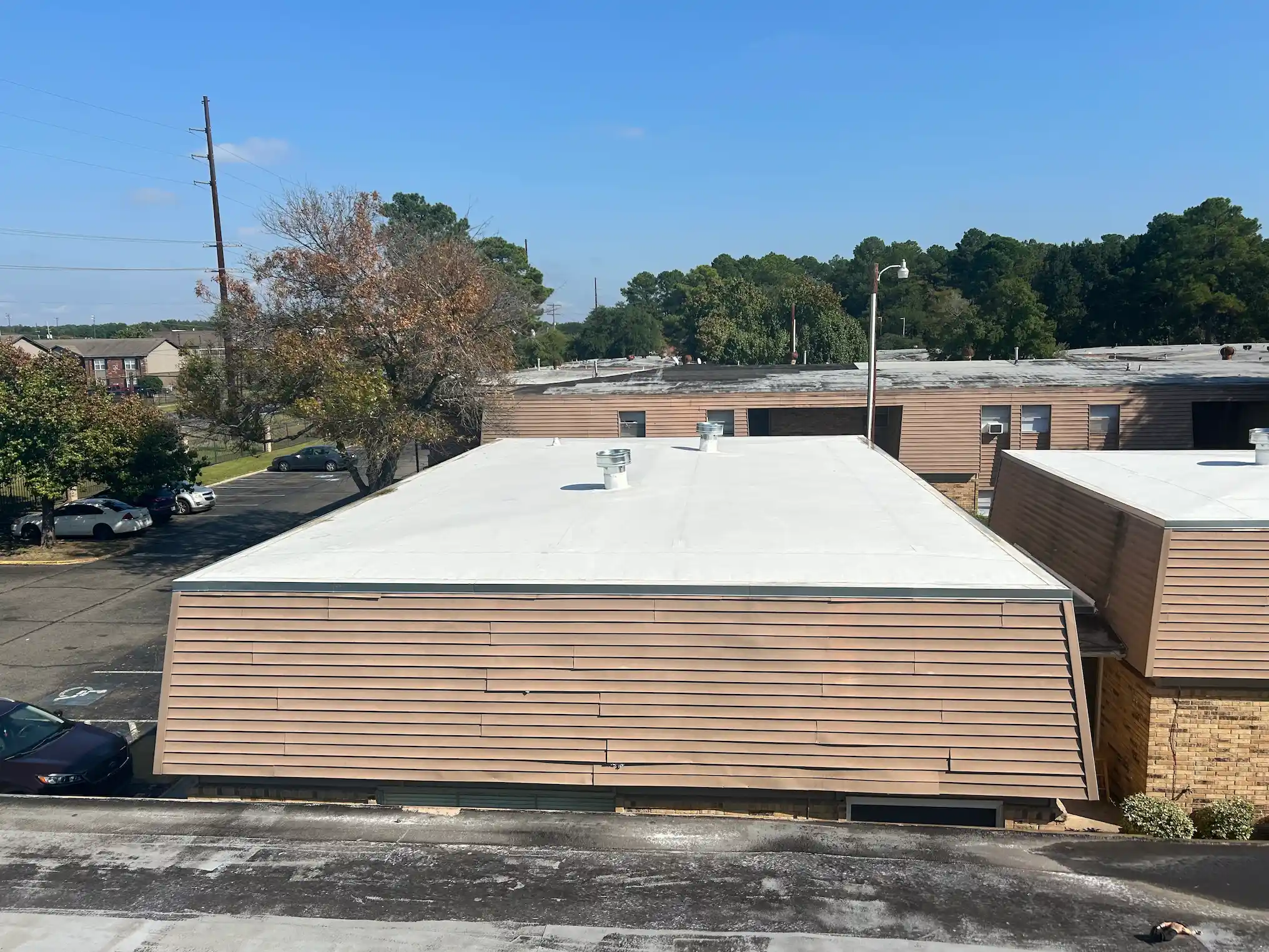Recently installed Commercial TPO roof replacement